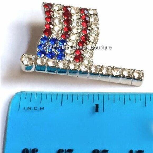 USA American Flag Pin Brooch Patriotic July 4th US Crystal Silver Plated 1.5" - Picture 12 of 12